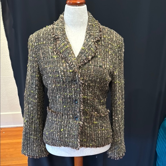 J Jill Brown and Green Blazer Structured Wool Blend - Picture 1 of 11